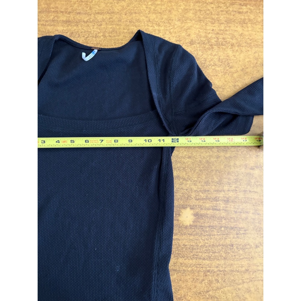 Free People Black Ribbed Square Neck Long Sleeve Grommet Cuff Top XS - Picture 8 of 9